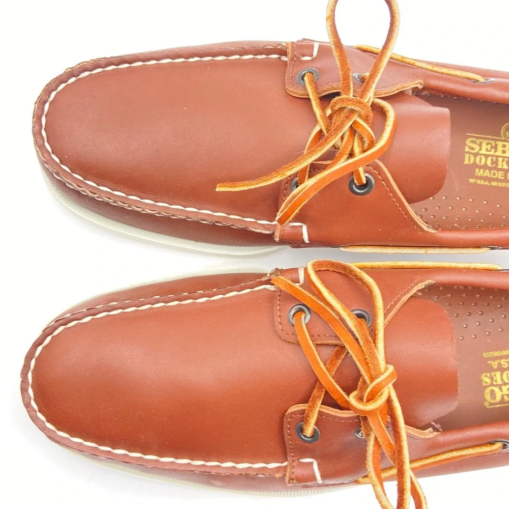 Sebago Men Docksides Leather Boat Shoe Handsewn Moccasin Brown 13 M Deck Classic
